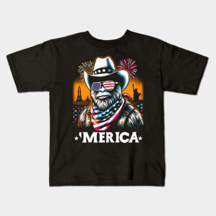 USA 'Merica Sasquatch Bigfoot 4th of July Fireworks Funny Patriotic Kids T-Shirt